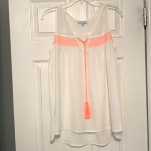 White tank with coral tassel